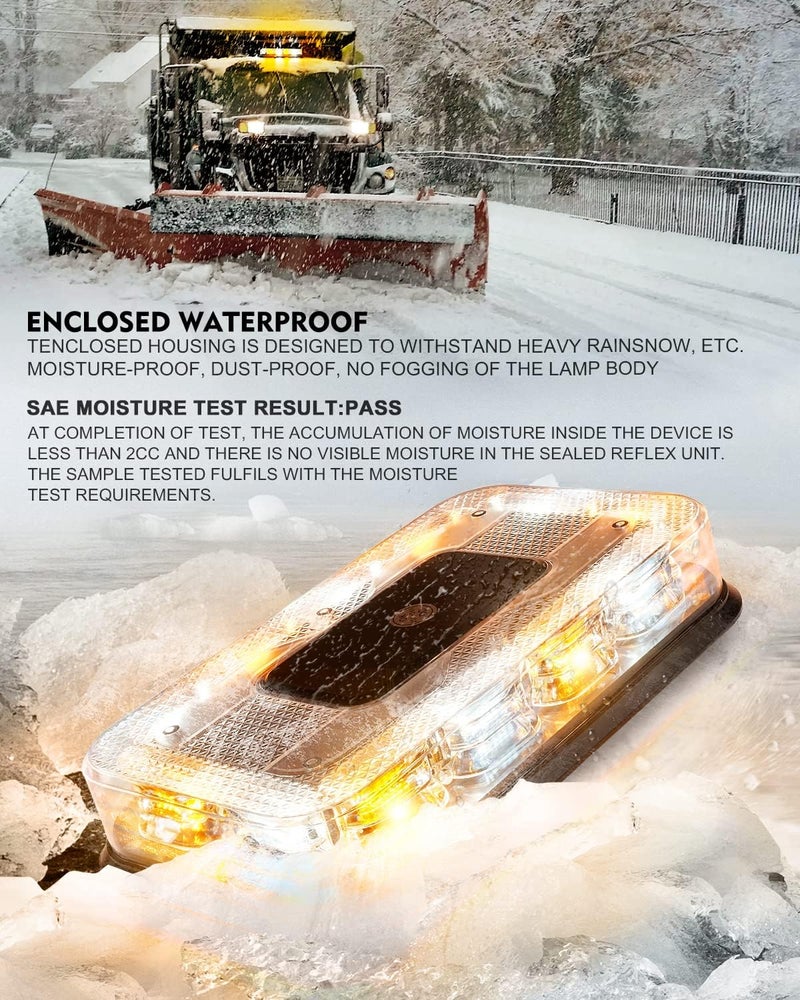 LUMENIX 12" Rooftop Strobe Beacon Light 72 LED Magnetic Emergency Flashing Warning Caution Mini Lights Bar for Construction Vehicles Snow Plow Tow Trucks Postal Mail Cars Patent Design - Amber White - Image 4